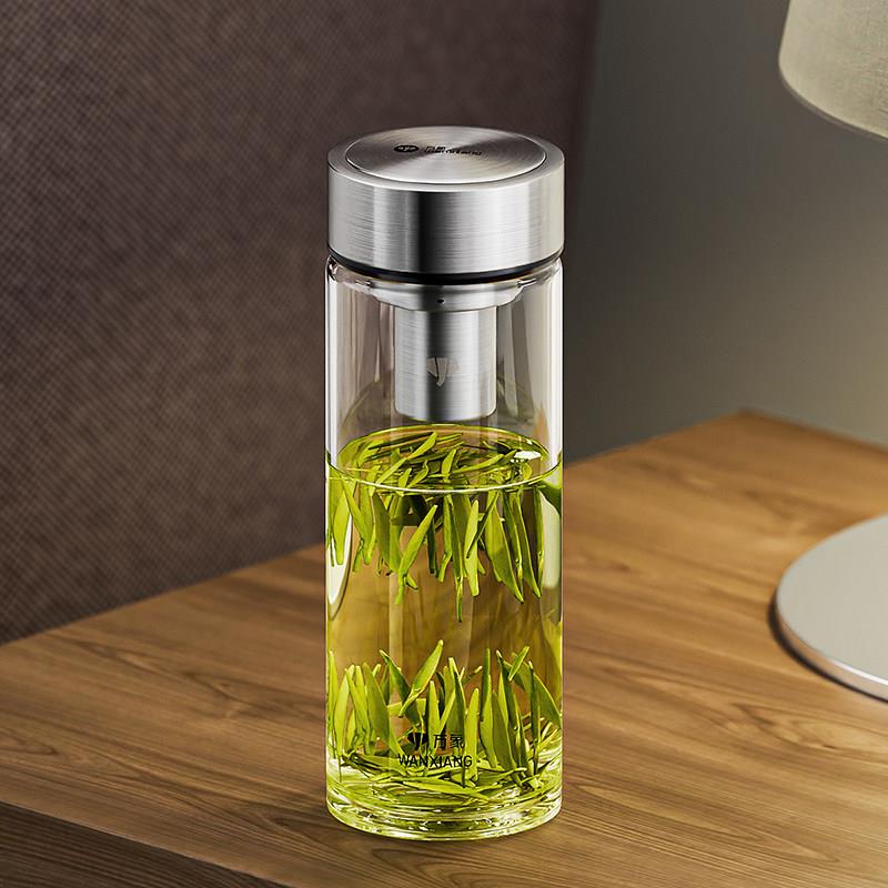万象玻璃杯水杯杯子茶杯水晶男士加厚单层可携式车载带盖子家用滤图片