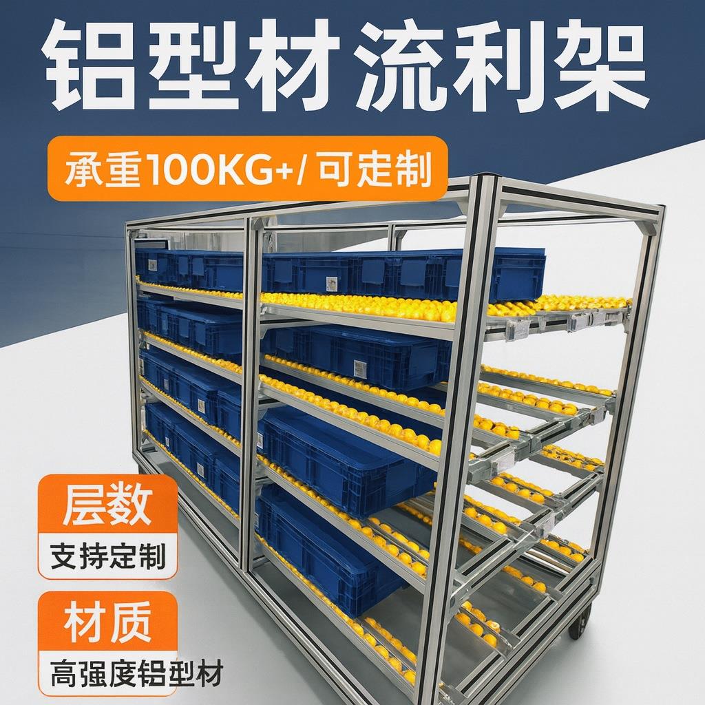 铝合金流利条货架工业铝型材滚道架仓储周转物料架精益生产可