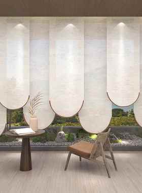 宋式美学纯色亚麻实造型窗帘遮光电动QCI卷帘挂式帘屏木新中隔断