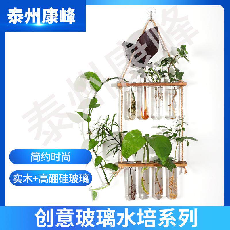 康峰挂墙玻璃水培植物试管水培试管墙面装饰实木挂件壁挂墙面花瓶