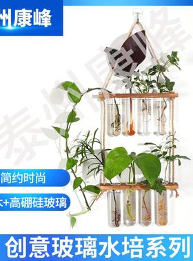 康峰挂墙玻璃水培植物试管水培试管墙面装饰实木挂件壁挂墙面花瓶