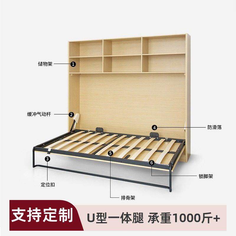 侧翻隐形藏墙壁床书房多功能下翻床省空间折叠床柜一体墨菲床五金