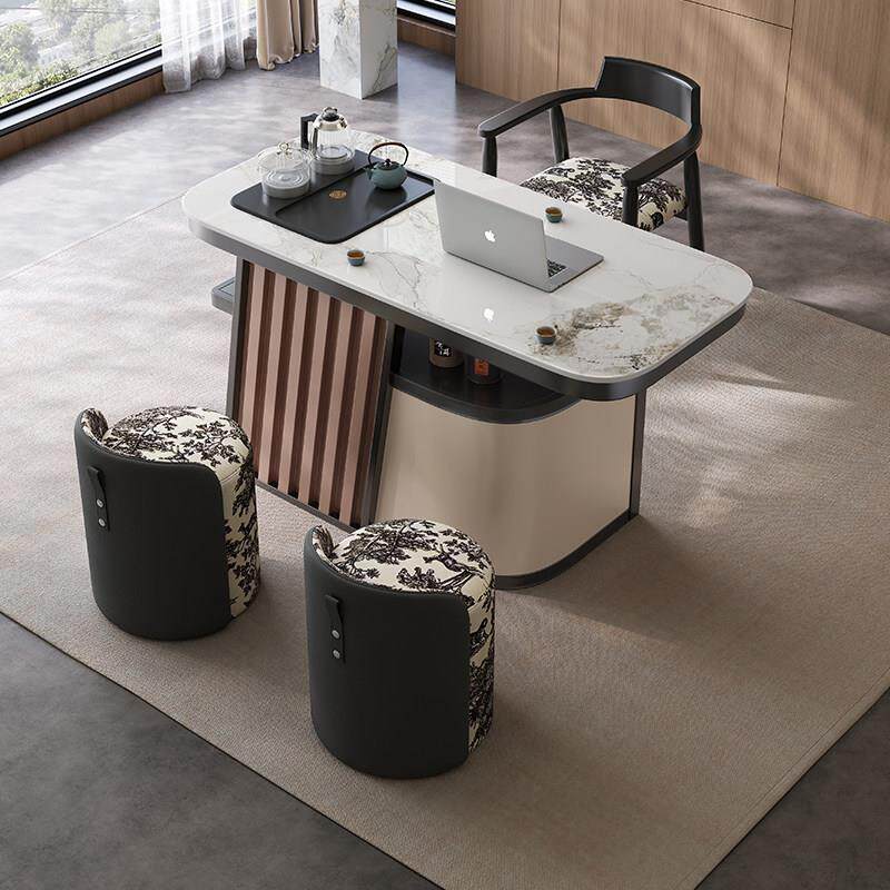 现代轻奢岩板茶桌椅组合中式极简高级感办公室阳台家用小泡茶台