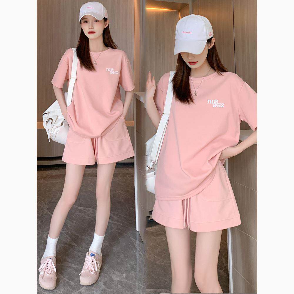 潮牌粉色休闲 运动服套装女2025年夏季新款韩版宽松短裤套装两件