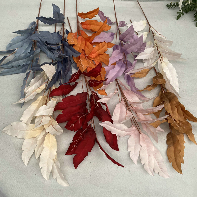 磨毛布五叉仿真山叶花假 家桃居婚庆装饰插花配材山桃叶 植墙花材