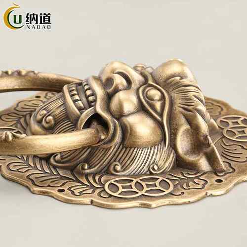 仿古黄铜兽头门环新中式古典大门拉手全铜狮头麒麟别墅装饰铜门环