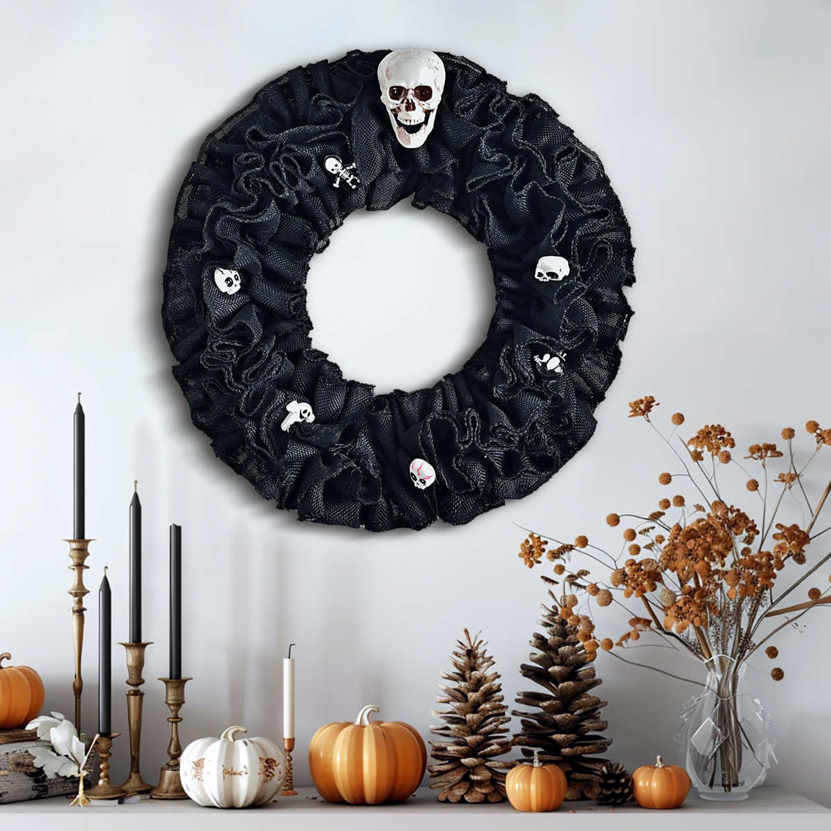 新款万圣节骷髅装饰布艺花环装饰气氛派对布置万圣节装饰