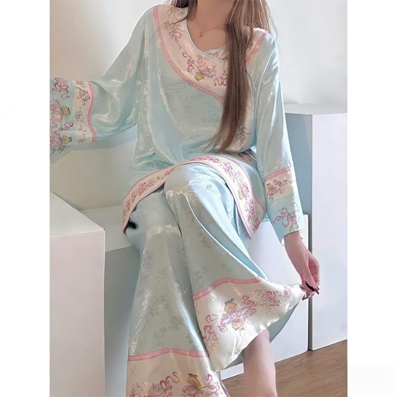 新中式睡衣女款春秋季七分袖2026新款国风古装宫廷家居服夏款套装