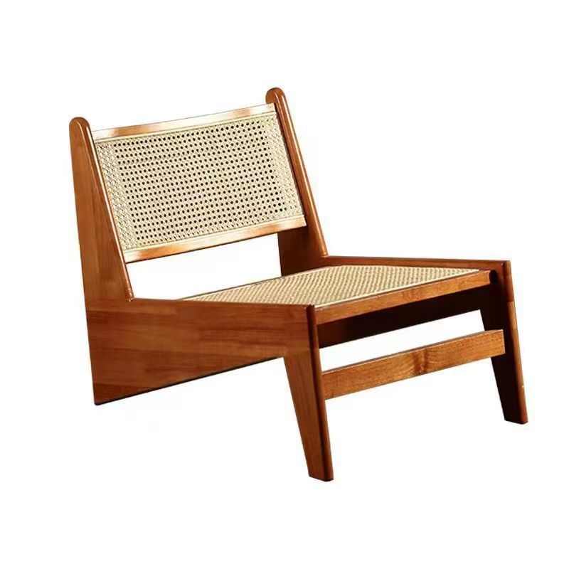 北欧实木昌迪加尔家用阳台客厅单人椅子日式休闲侘寂藤编沙发躺椅