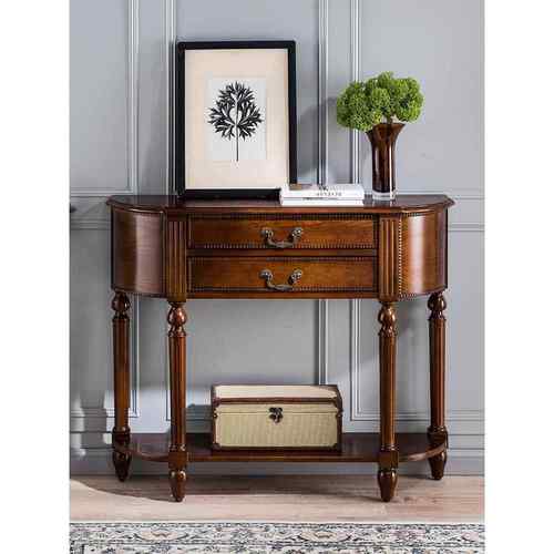 美式全实木玄关柜灰白半圆玄关桌简约储物靠墙走廊过道入户玄关桌