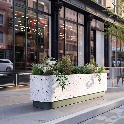 仿水磨石色花箱店铺商业街奶茶店咖啡厅铁艺花槽外摆种植花坛花架