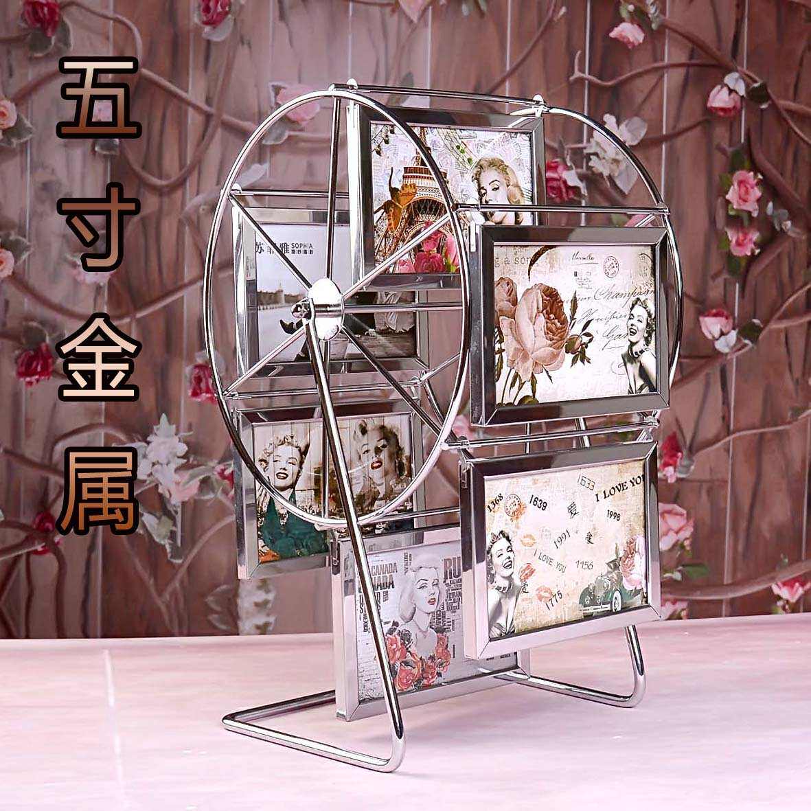 /摆儿童制作相框架台4y35旋转寸相组合/摩天轮6diy摆件金属风车