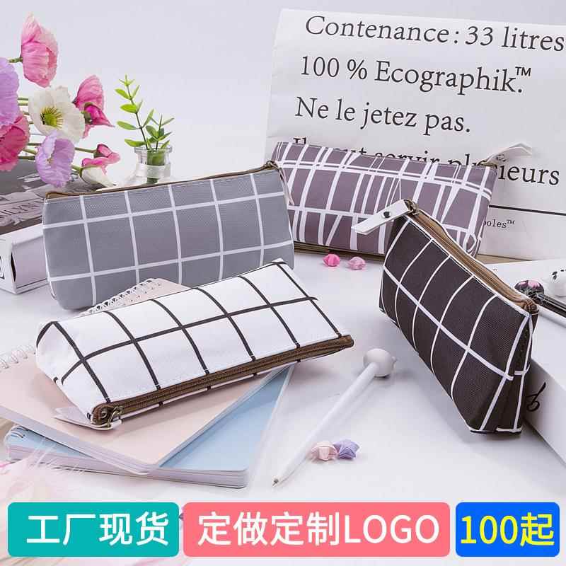 新款学习文具小清新条纹帆布笔袋简约创意男女学生文具盒定制