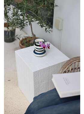 嘻物所 白色极简约马赛克纹路浴室边几几何角几沙发客厅现代茶几