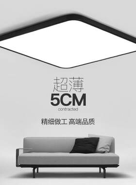 led简约现代铁艺灯长方形卧室灯黑白灰风格百搭 客厅灯超薄