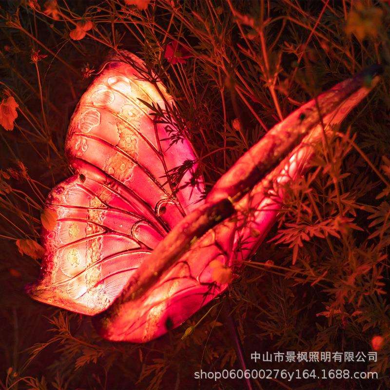 发光蝴蝶灯户外景区仿真昆虫灯公园广场庭院灯草坪灯太阳能动物灯