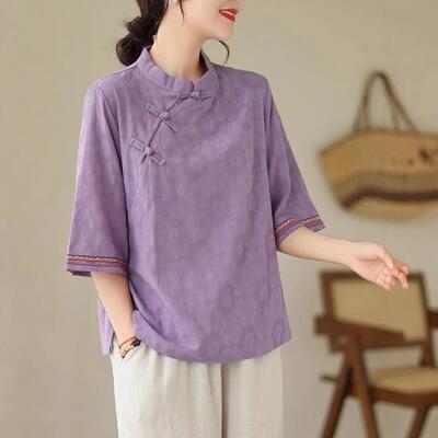 Embroidered cotton shirt for women, slimming down with
