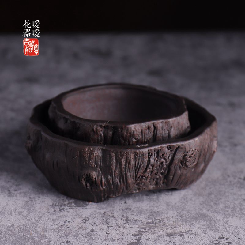 ┠树桩┨ 古红泥全手工盆 高档紫砂小花盆 菖蒲专用盆景盆