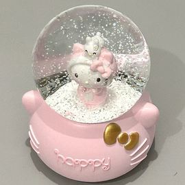 hellokitty水晶球圣诞飘雪音乐八音盒桌面装饰摆件送女生生日礼物