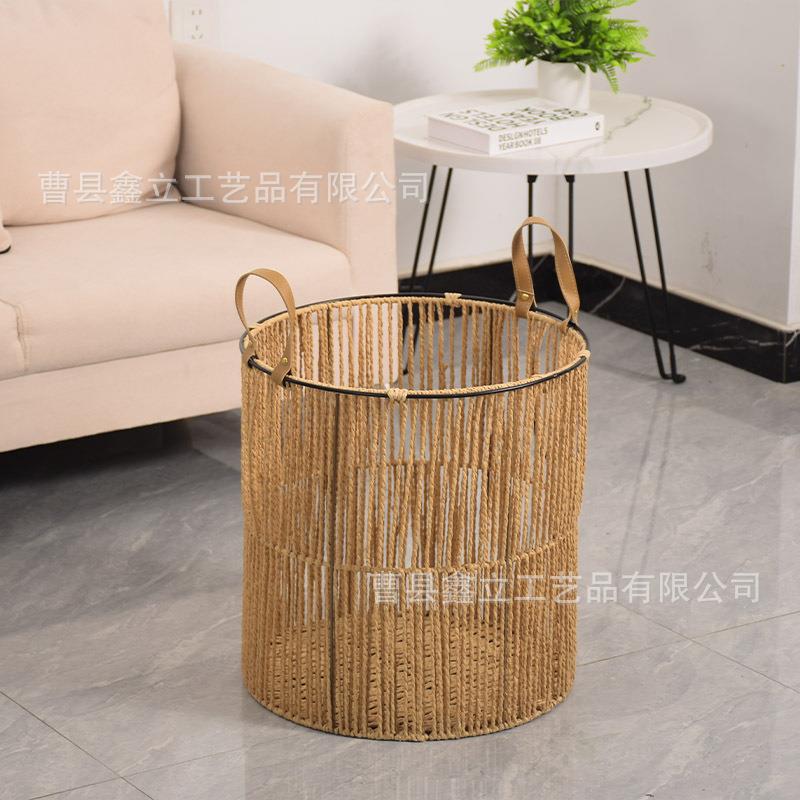 纸绳编织收纳篮编手提式藤编储物衣筐客厅酒店物织KCT篮衣物脏杂