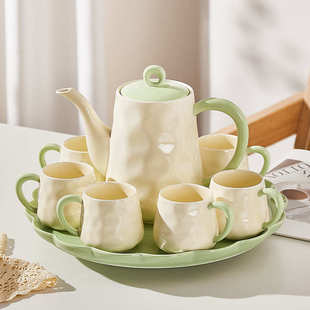 家用客厅水杯杯具茶壶茶杯马克杯水具乔迁礼物 奶油风陶瓷茶具套装