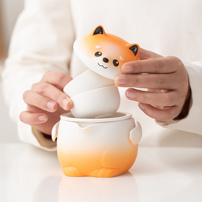 柴犬旅行茶具套装快客杯露营户外便携收纳包功夫茶具女泡茶壶茶杯
