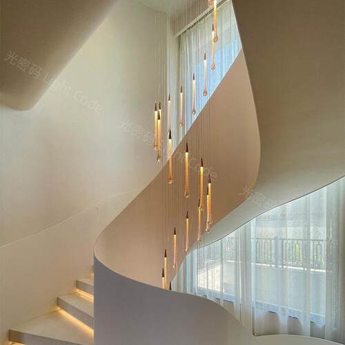 客厅自建房长吊灯loft别墅间长吊灯复式楼轻奢楼梯吊灯旋转楼梯