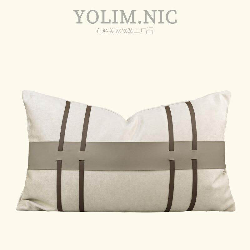 现代简约样板间沙发腰靠垫酒店民宿软装抱枕米色腰枕轻奢靠枕条纹