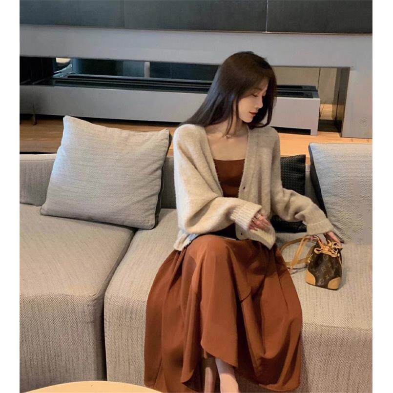 欧洲站春装2026新款女装法式港风高级感吊带洋装子开衫两件式套装