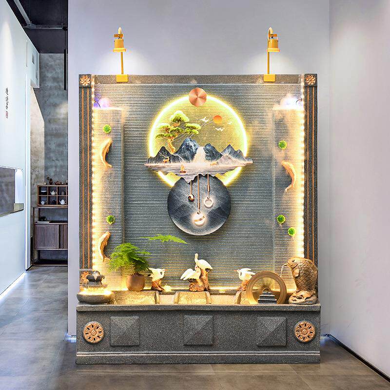 欧式循环水流水喷泉客厅水幕墙屏风公司店铺客厅玄关装饰造景摆件