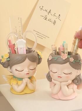 童话精灵桌面学生卡通天使笔筒学习文具收纳创意礼品树脂工艺品