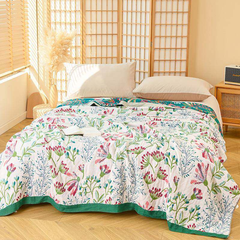 2025新款纯棉毛巾被提花纱布全棉毛巾被可机洗办公室盖毯加厚毯子