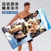 爆款 卡通特种狗狗可爱浴巾男女浴室健身房运动沙滩不掉毛吸水毛巾