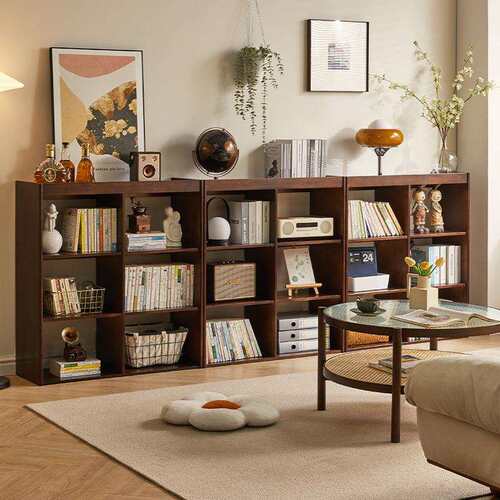 家逸实木组合书架书柜落地置物架客厅储物柜收纳柜矮柜书橱博古架