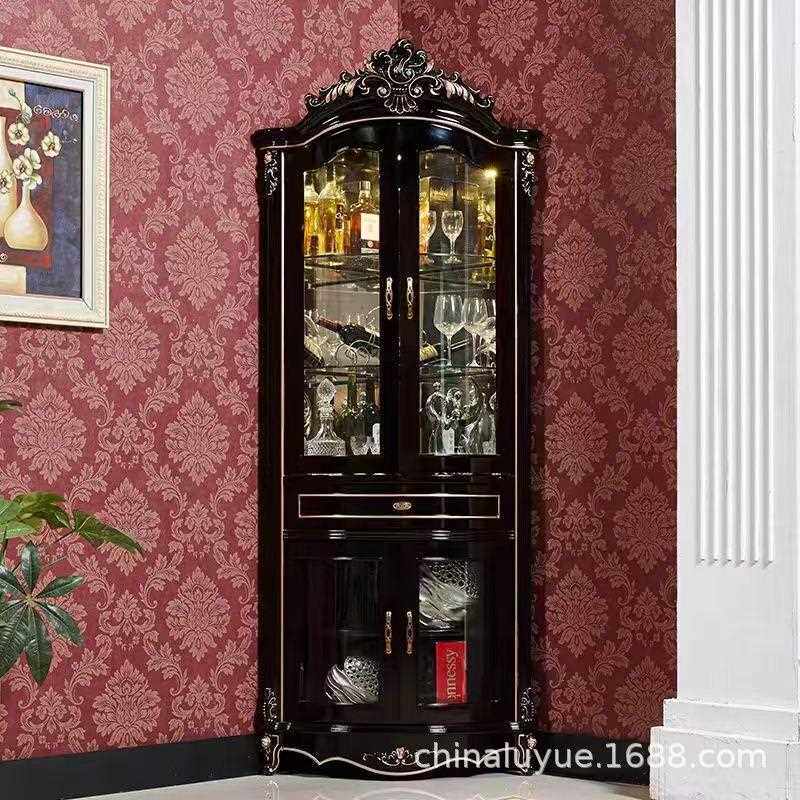 欧式酒柜柜转角柜拐角墙角角柜客厅置物架餐边柜白色实木三角柜子