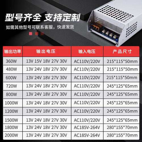 DC18V直流电源 LED灯箱灯条模组开关电源 18V1500W电机马达电源