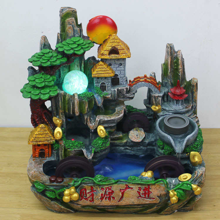 爆款大号财源广进树脂鱼缸拱桥山水微景观流水摆件工艺品厂开业送