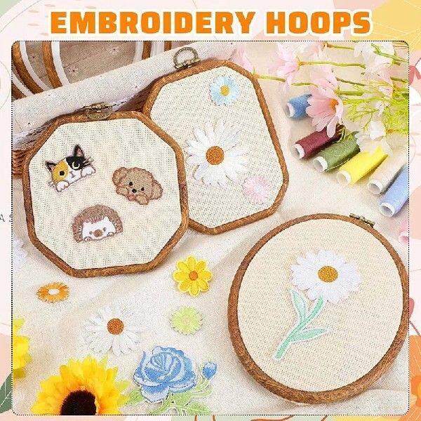 Hot 9Pcs Embroidery Hoops Imitated Wood Display Frame