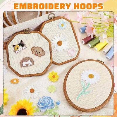 Hot 9Pcs Embroidery Hoops Imitated Wood Display Frame