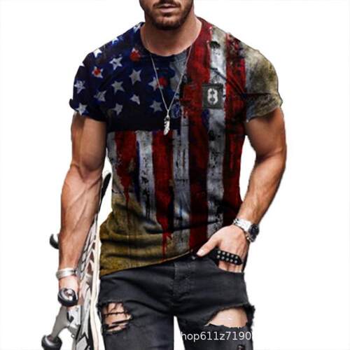 Men's Star Flag Printed Hoodie Short Sleeve T-shirt Top