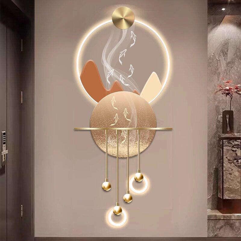轻奢玄关装饰画九鱼图档立体LED灯画入户走廊过道壁挂画2024新图片