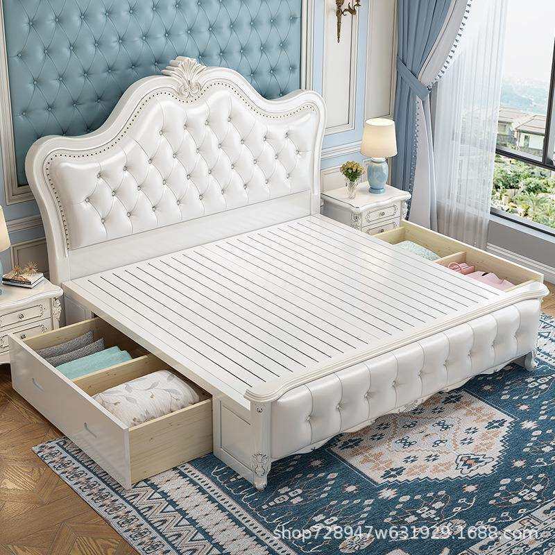 白色欧式双人实木床1.8米现代简约皮床美式木床1.5米北欧公主床