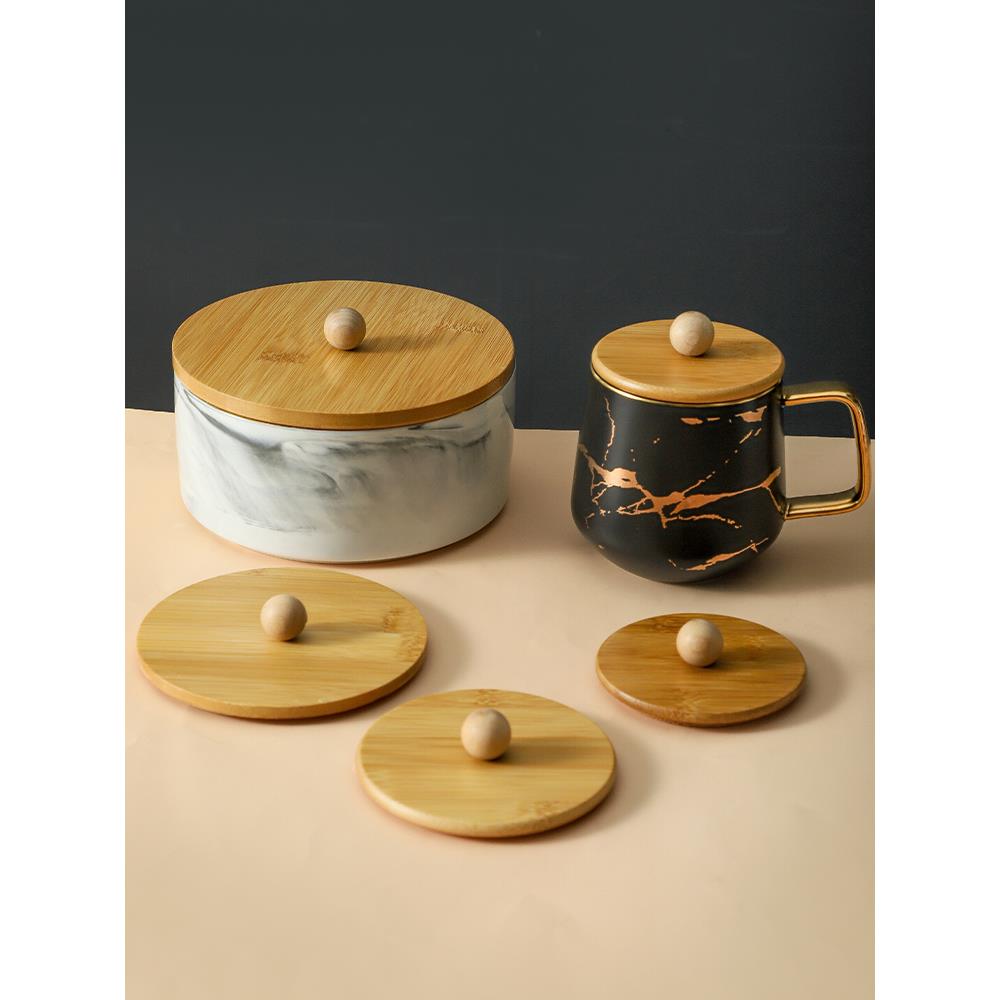 竹木盖通用大口径玻璃茶杯配盖家用万能防尘盖创意马克杯盖子单卖