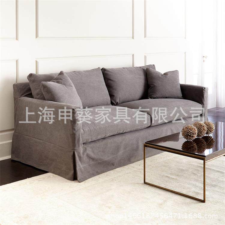 美式乡村布艺亚麻沙发可拆洗大户型客厅样板房布艺沙发酒店样板房