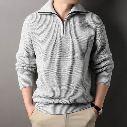 Men's autumn half height knitted sweater with thickened