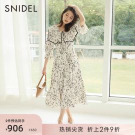 SNIDEL秋冬款优雅时尚荷叶边碎花喇叭袖连衣裙SWFO224095