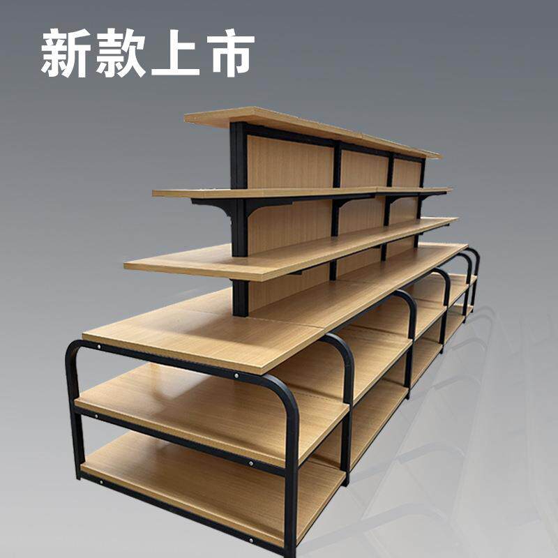 超市中岛柜书店钢木结合展柜促销台直播展厅双面中岛展示架