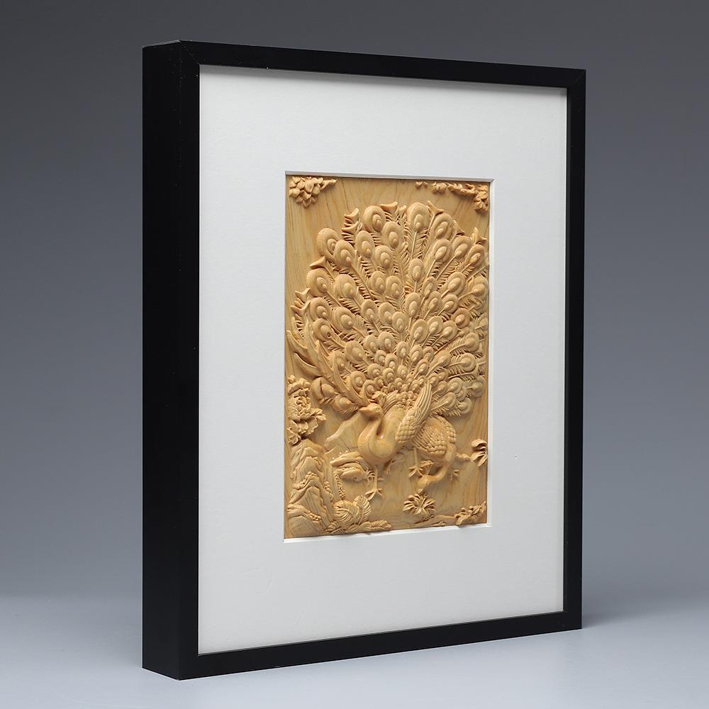 崖柏新中式孔雀开屏挂画客厅玄关装饰画浮雕画现代壁画餐厅工艺品