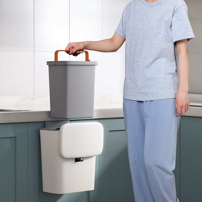 厨房垃圾桶带盖家用橱柜门壁挂厕所卫生间客厅纸篓厨余挂式收纳筒