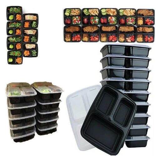 7 Pack 3 Compartment Meal Prep Container Extra-thick Food